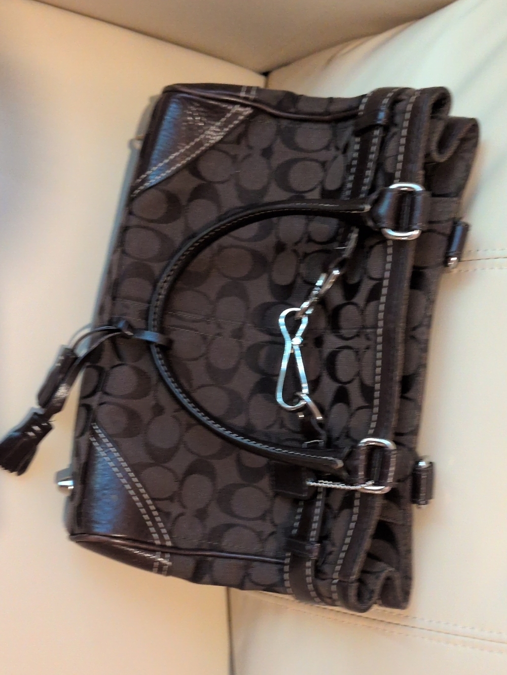 Coach Brown Signature Satchel with Silver Hardware